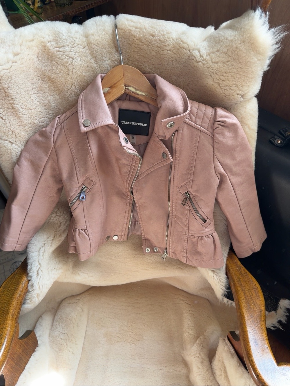 Urban Republic Girls 3T Blush Pink Faux Leather Moto Biker Jacket